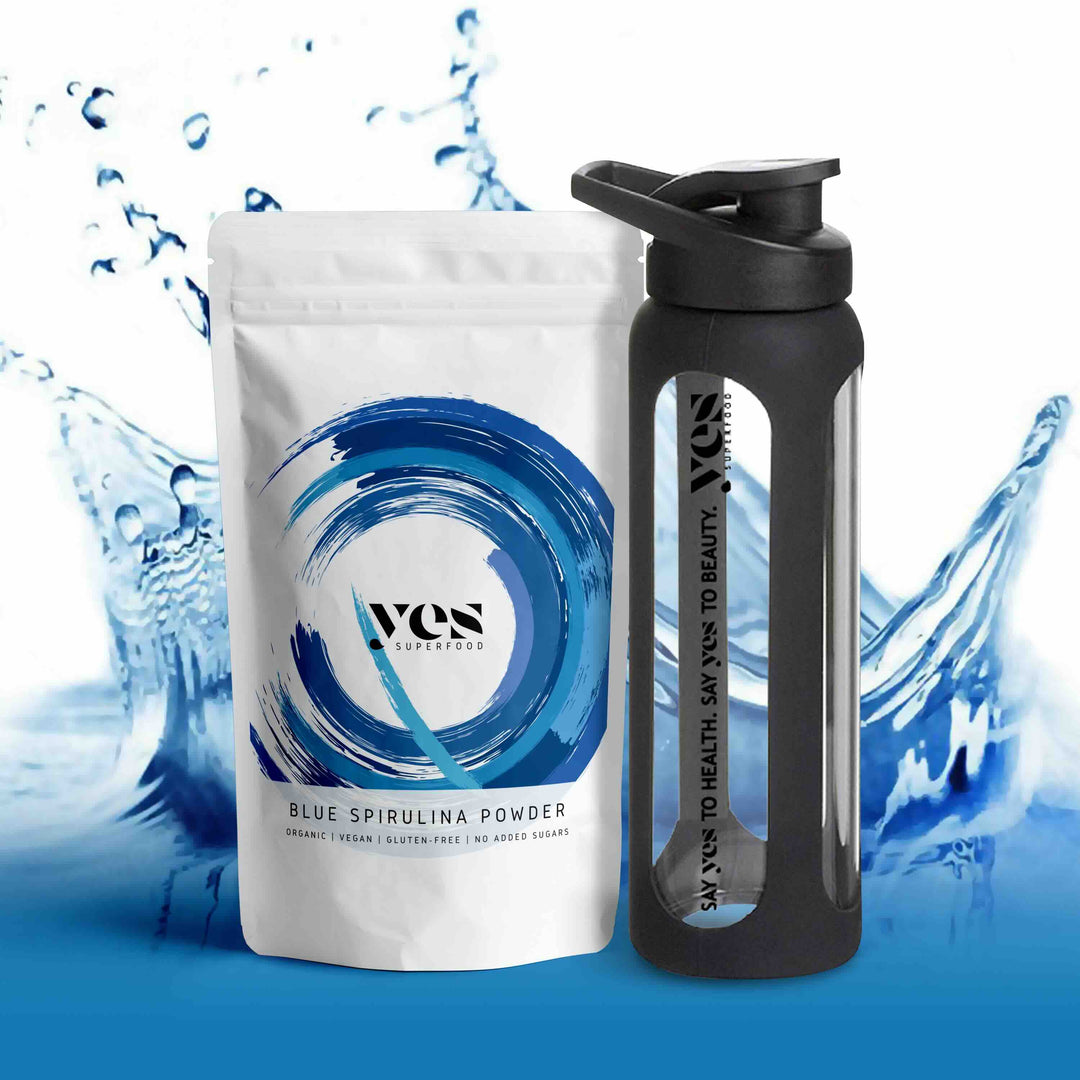 Blue Performance Kit with Blue Spirulina Powder and 700 ml glass shaker