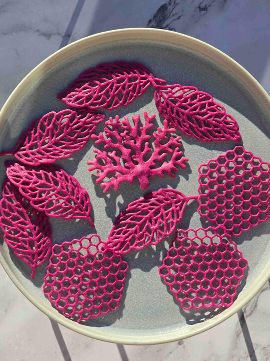 Pink tuile garnish made with Dragon Fruit Powder for creative dessert plating and food styling.