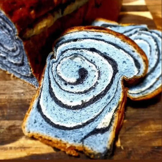 Butterfly Pea Powder used to create a natural blue swirl in brioche bread