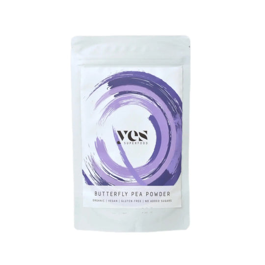 Yes Superfood Butterfly Pea Powder pouch for naturally coloured drinks and desserts