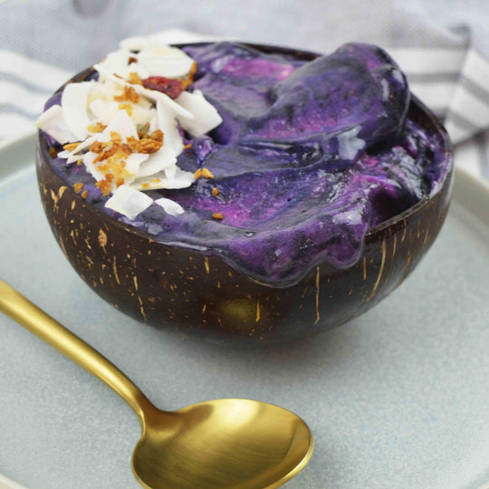 Butterfly Pea Powder used to create a naturally purple smoothie bowl